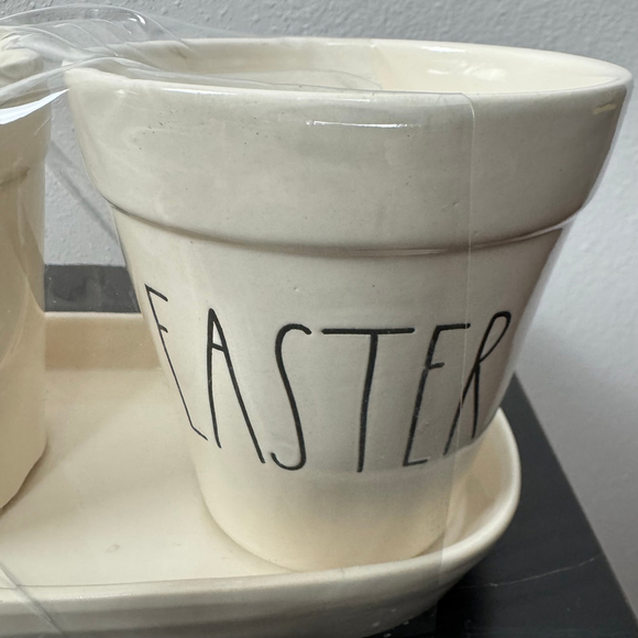 Rae Dunn Planter Set of Three Plant Pots on Tray Cream w/ Easter & Chick Retired - Picture 8 of 13